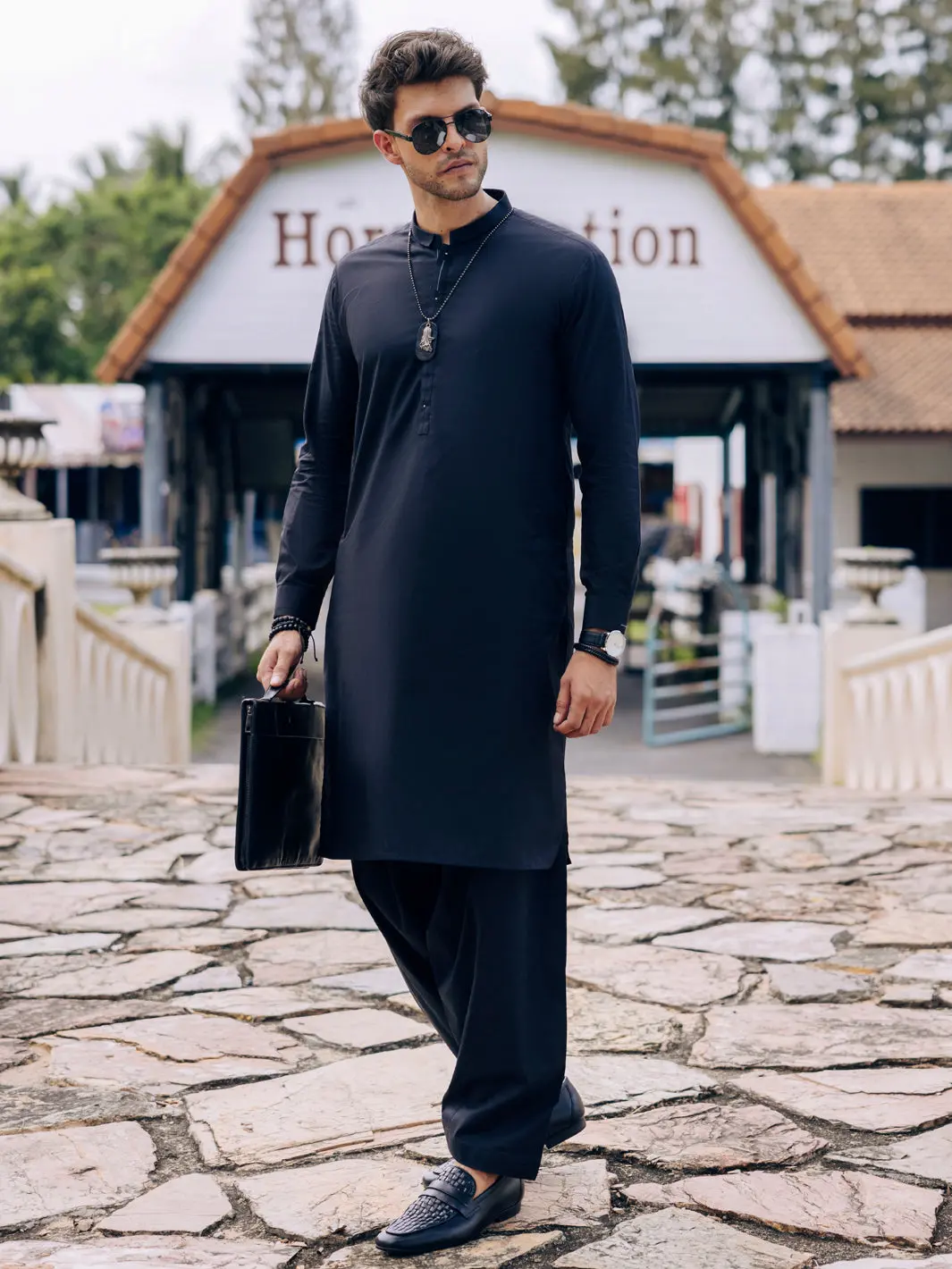 Black Blended Kameez Shalwar - Al-Ks-3124 1