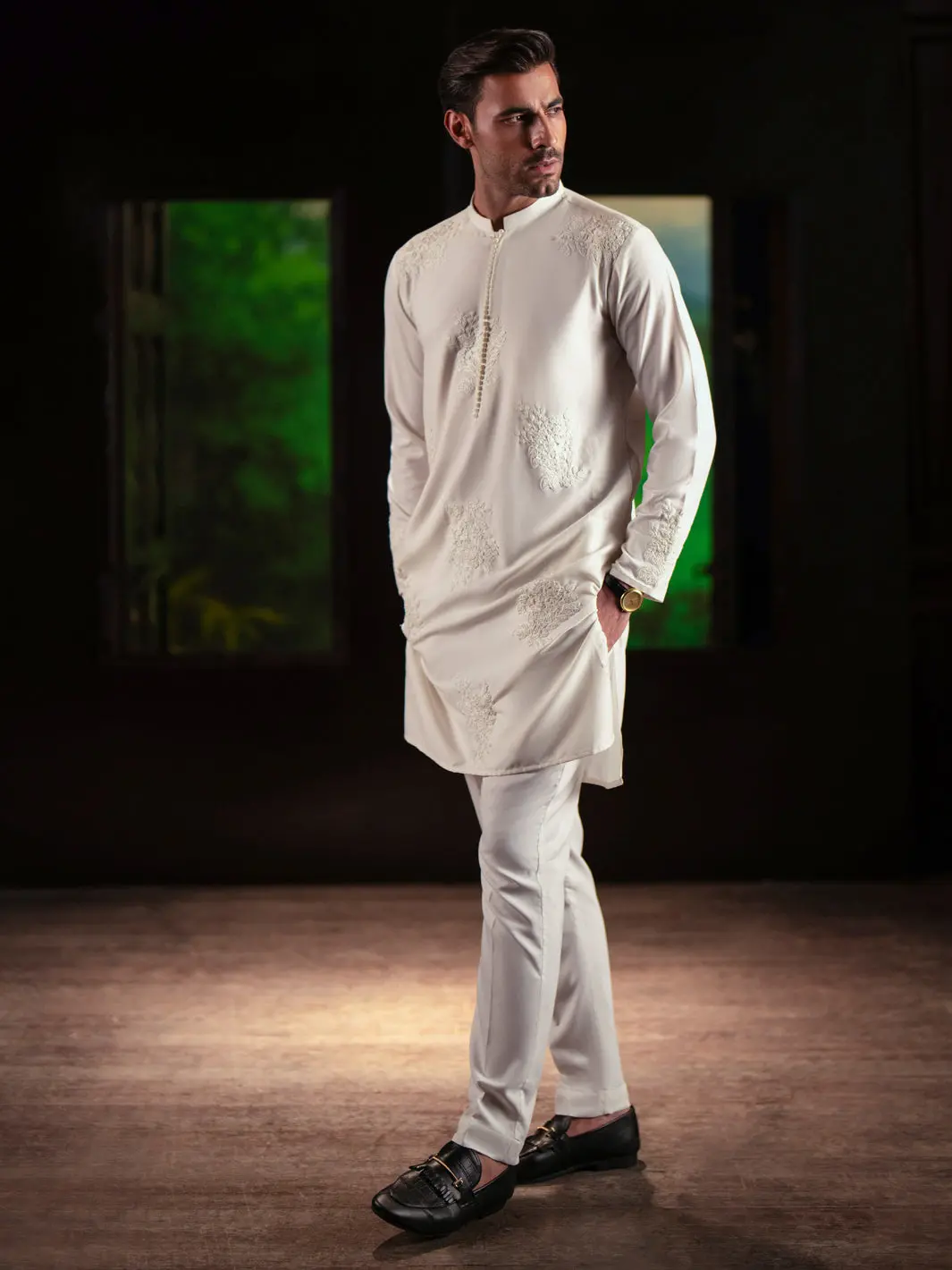 White Blended Kurta Trouser - Al-Kt-3126A 1
