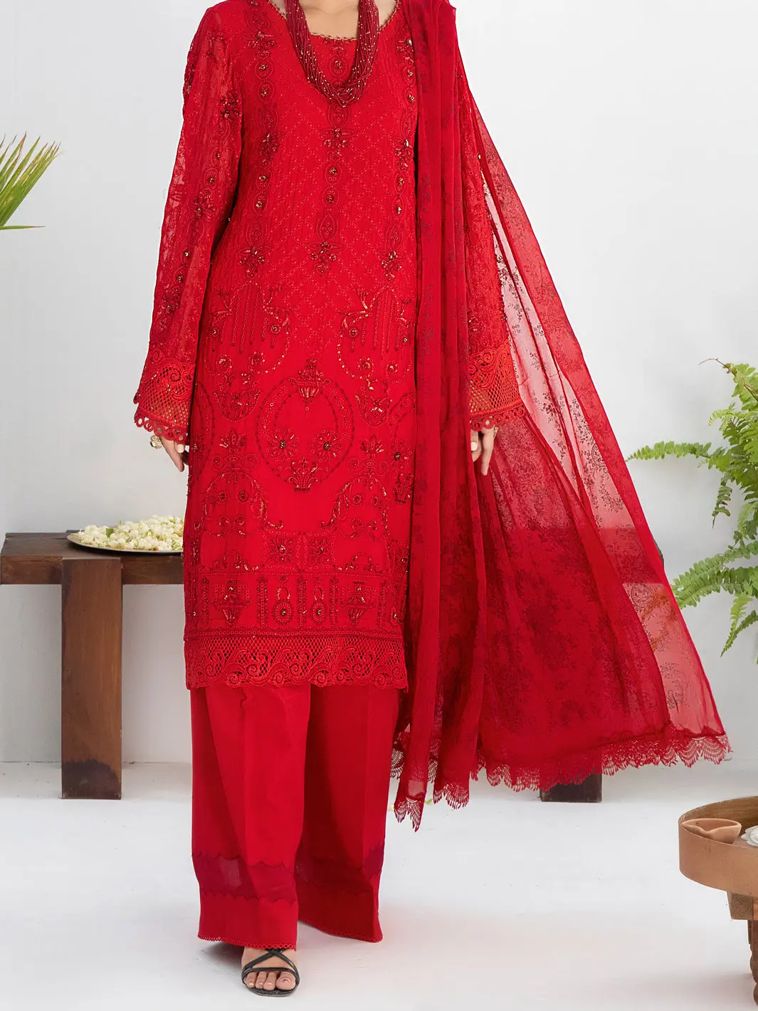 Red Bemberg Chiffon 3 Piece Formal Stitched - Al-3Ps-Ls-312 1