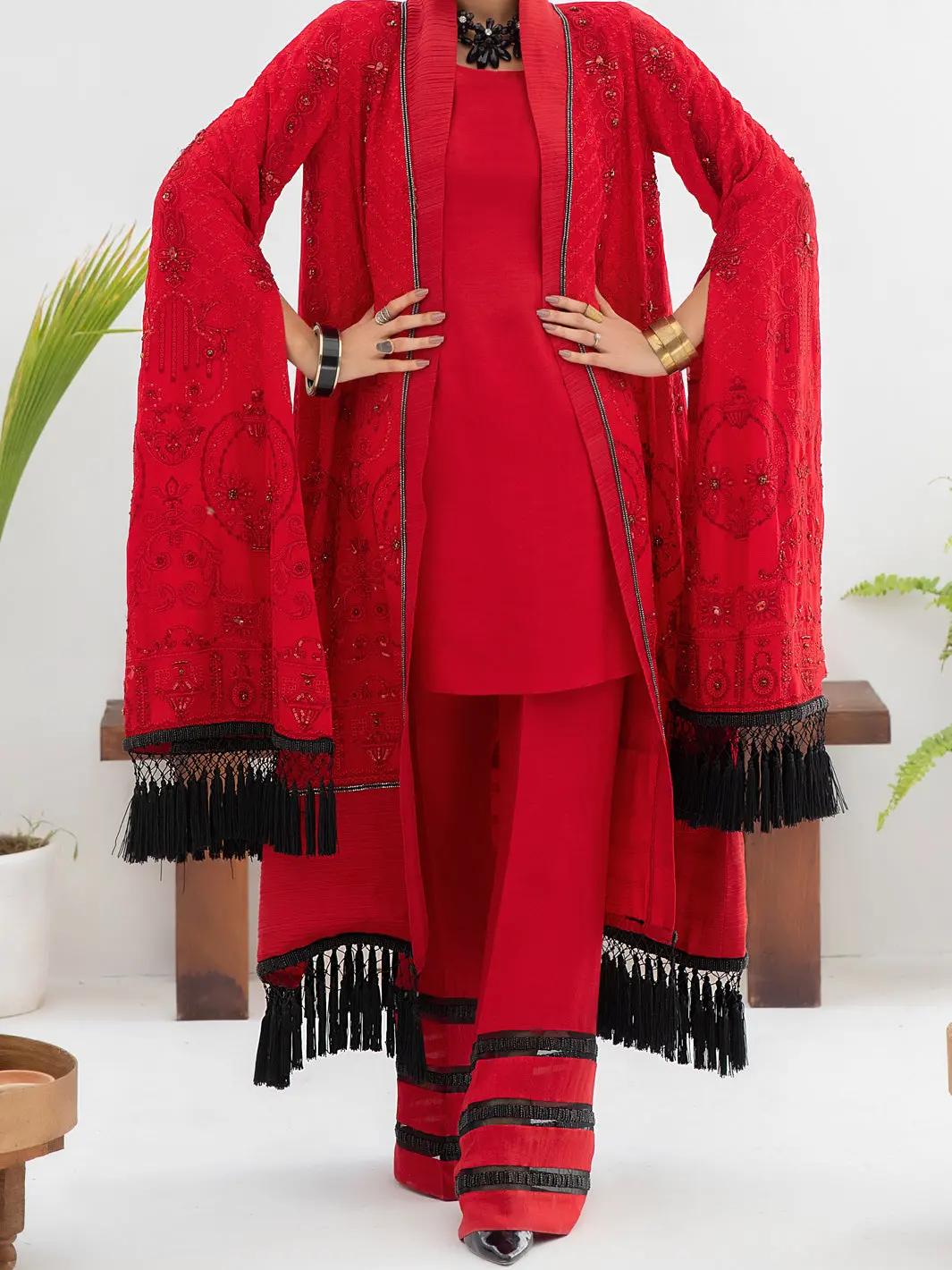 Red Bemberg Chiffon 3Pc Formal Unstitched - Al-3Ps-Ls-Un-312 1