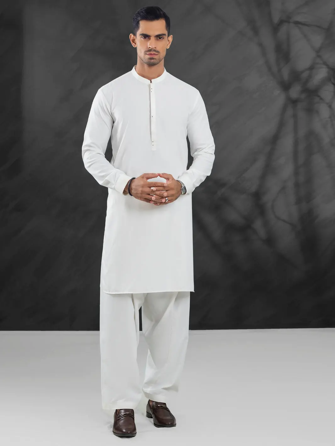 White Blended Kameez Shalwar - Al-Ks-3131 1