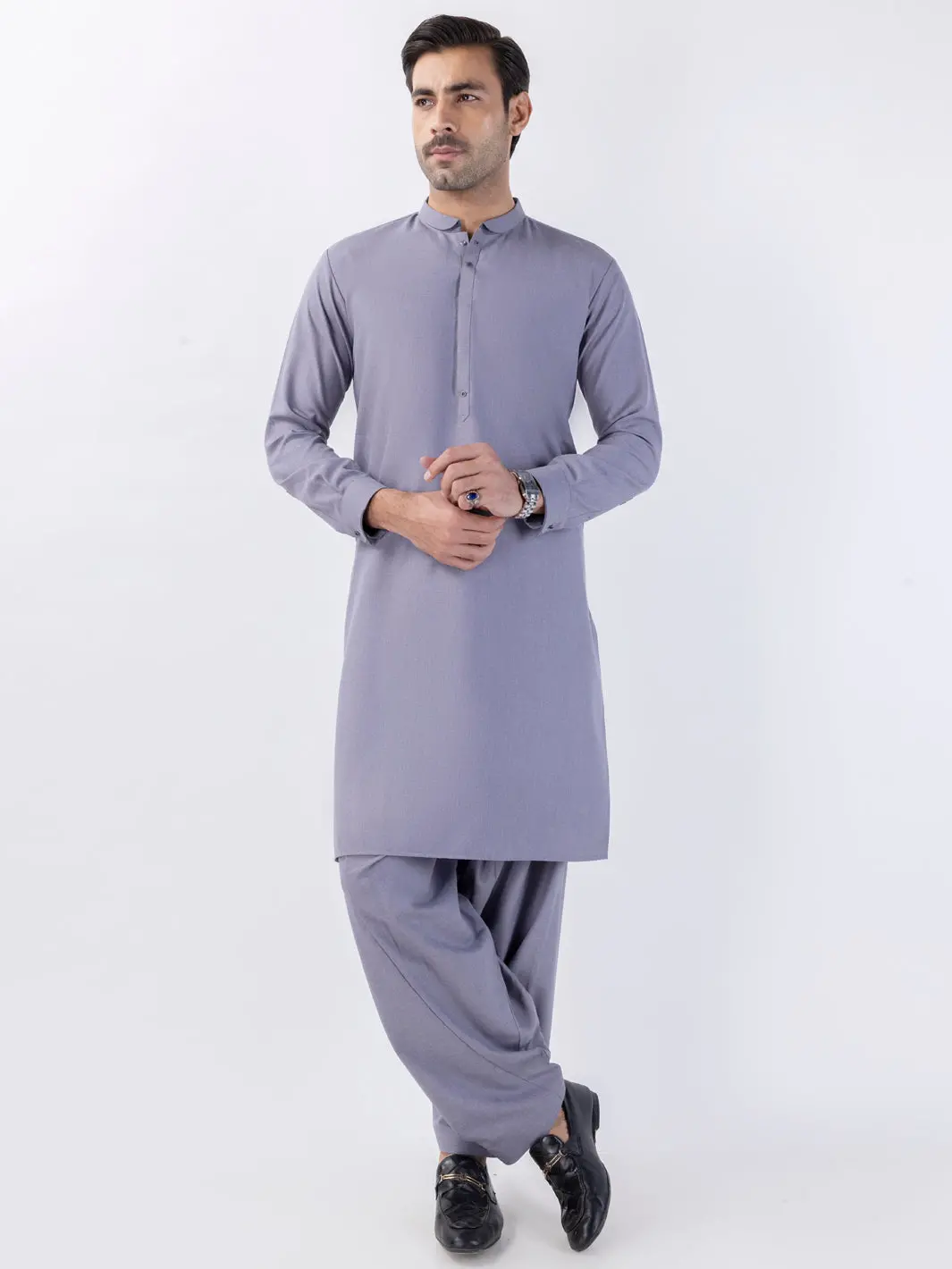 Light Grey Blended Kameez Shalwar - Al-Ks-3137 1