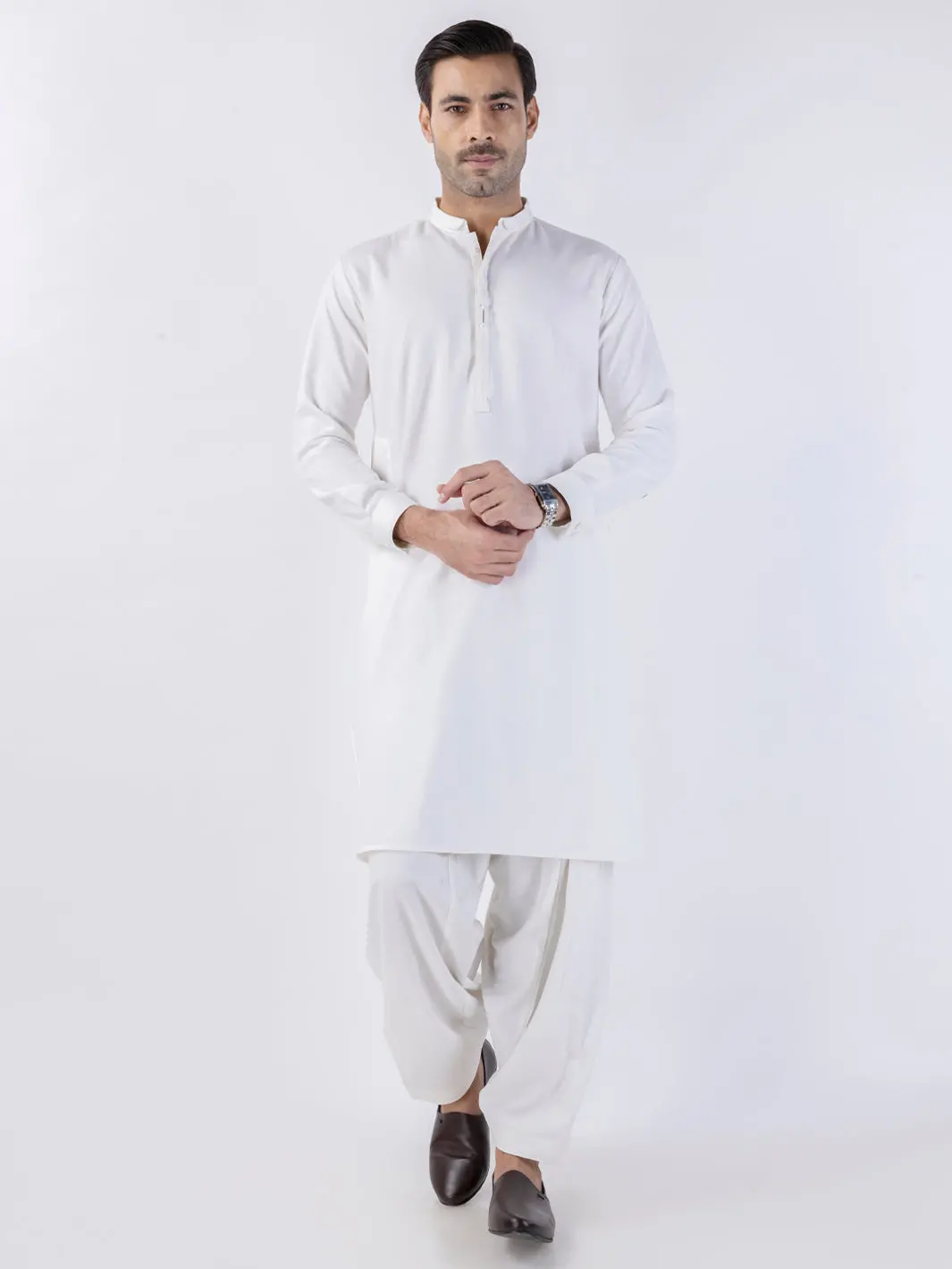 White Blended Kameez Shalwar - Al-Ks-3138 1