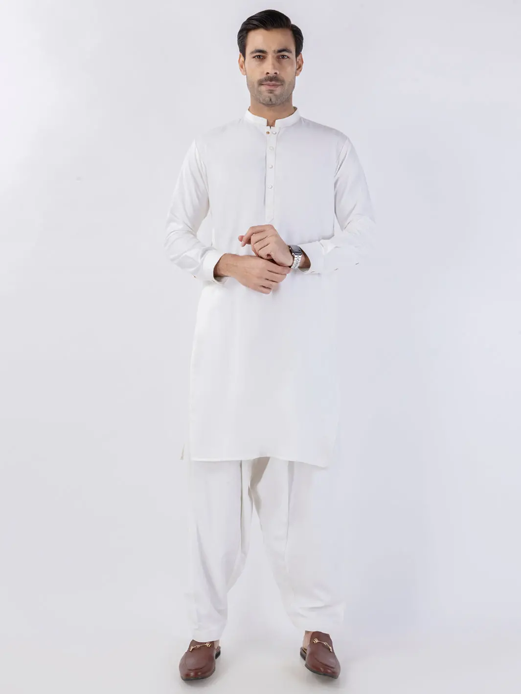 White Blended Kameez Shalwar - Al-Ks-3139 1