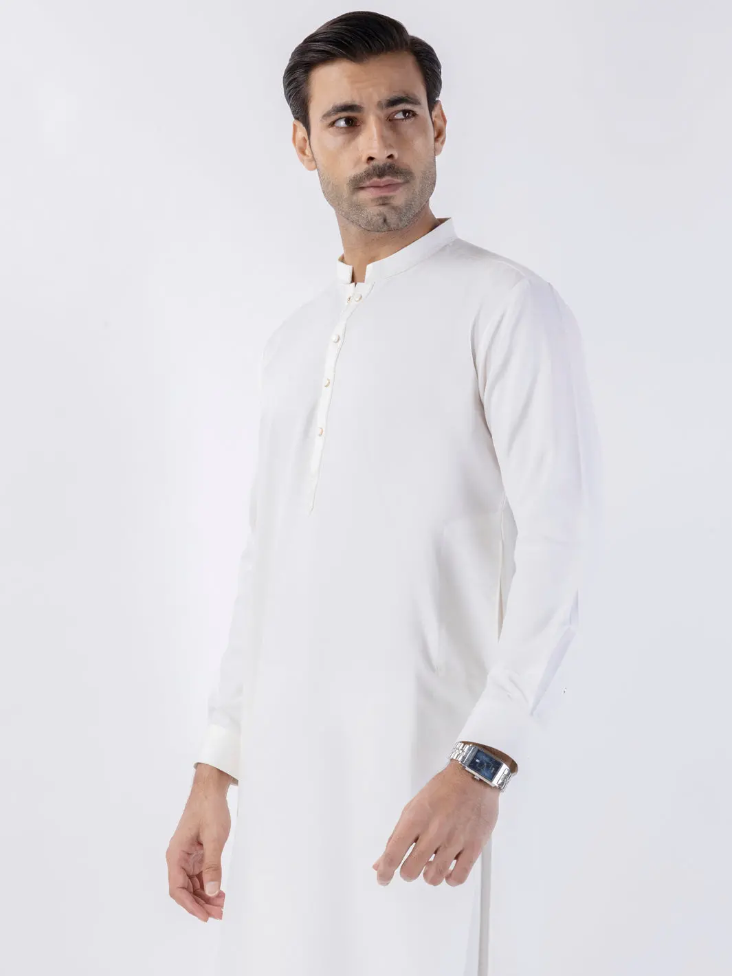 White Blended Kameez Shalwar - Al-Ks-3139 2