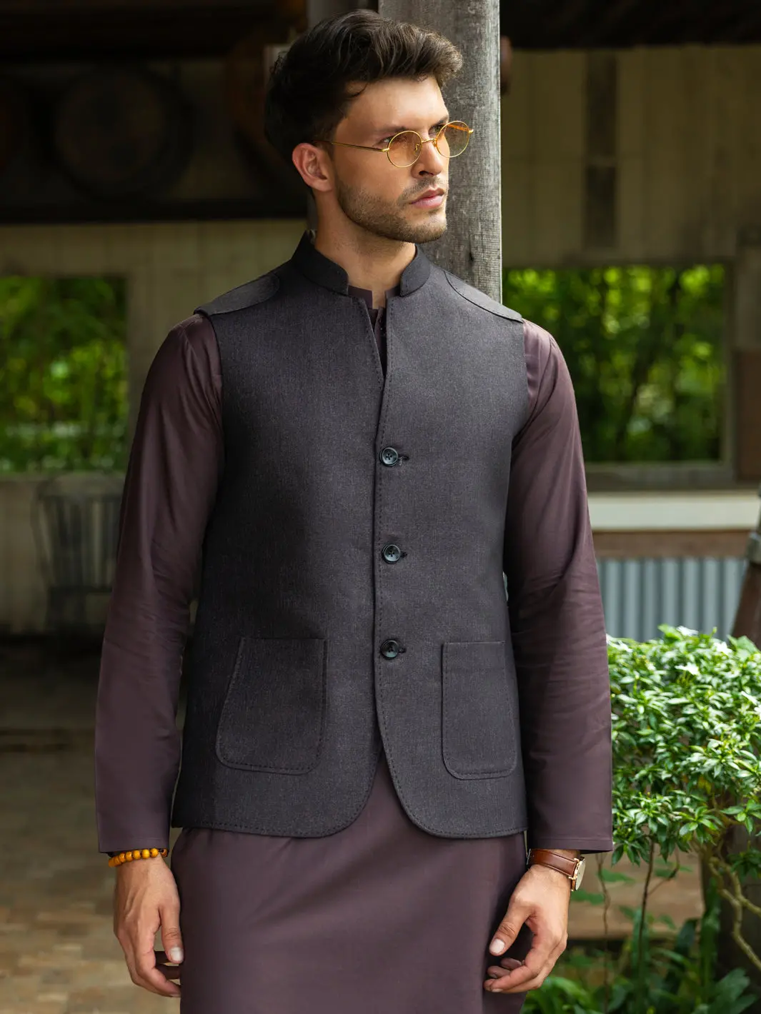 Dark Brown Polyester Waistcoat - Al-Wc-567A 1