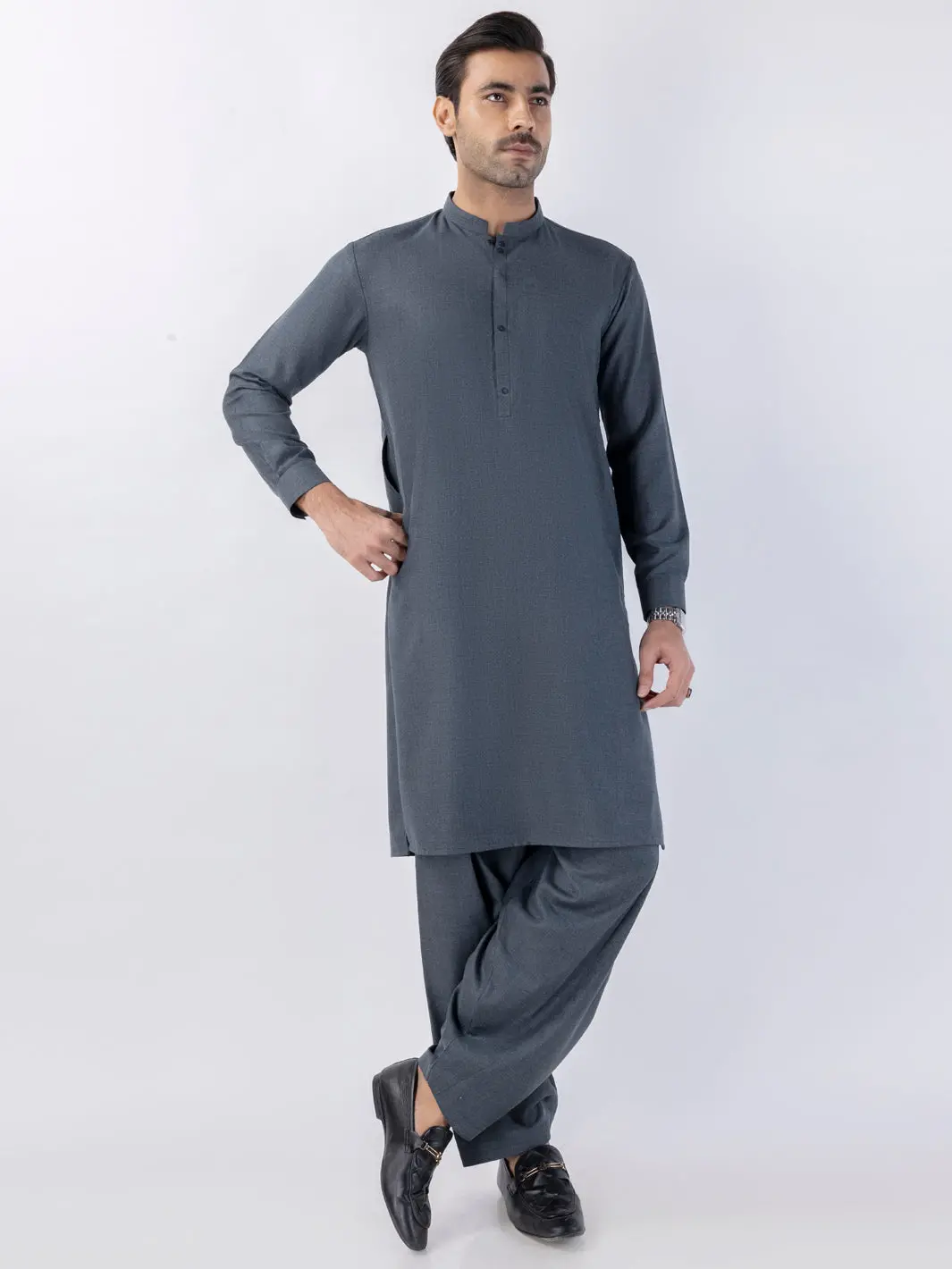 Grey Blended Kameez Shalwar - Al-Ks-3153 1