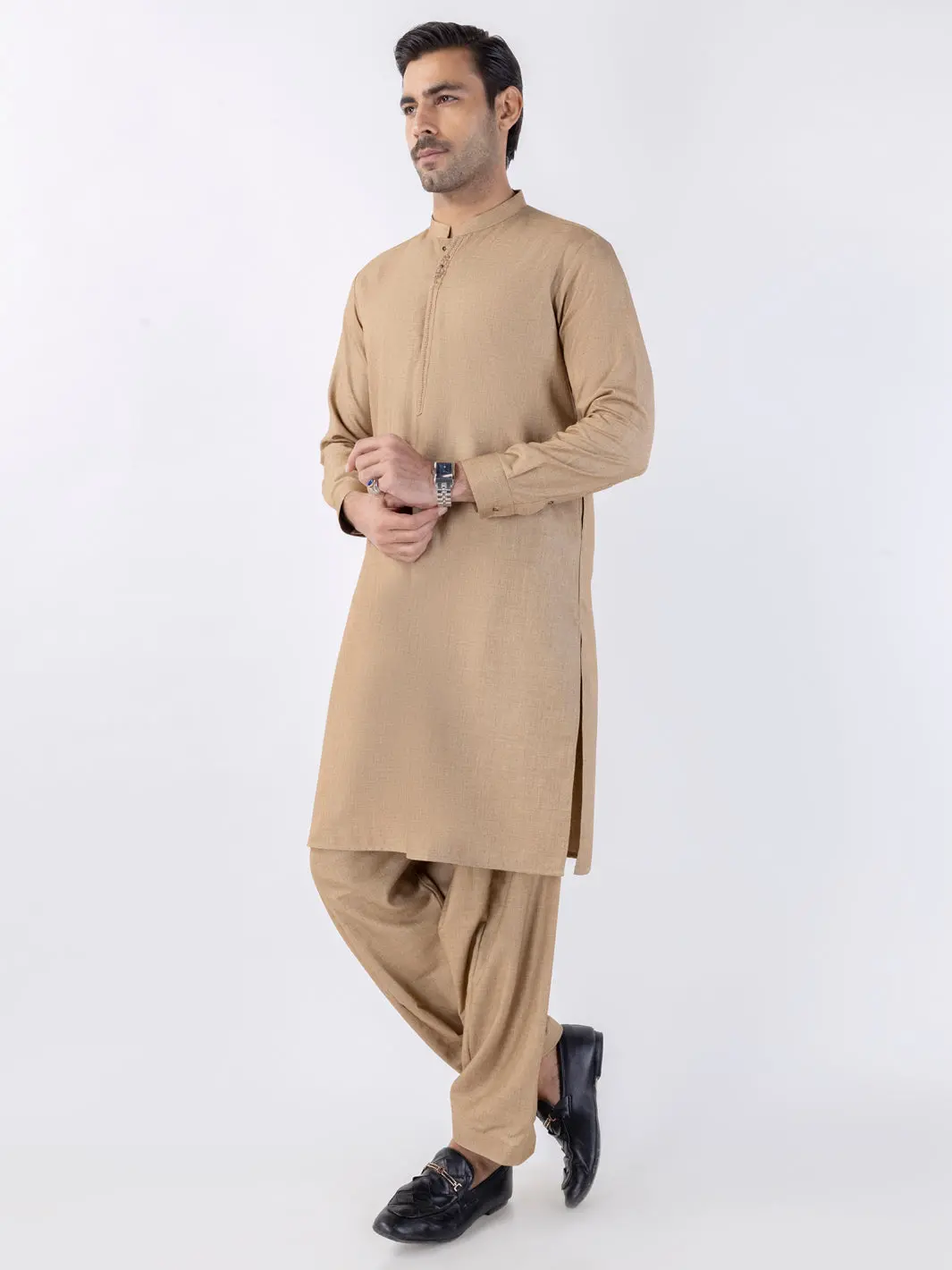 Beige Blended Kameez Shalwar - Al-Ks-3154 1