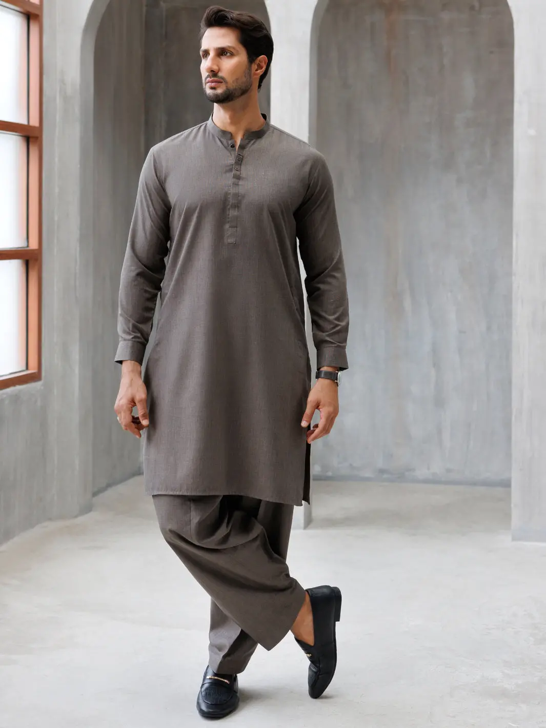 Brown Blended Kameez Shalwar - Al-Ks-3155 1
