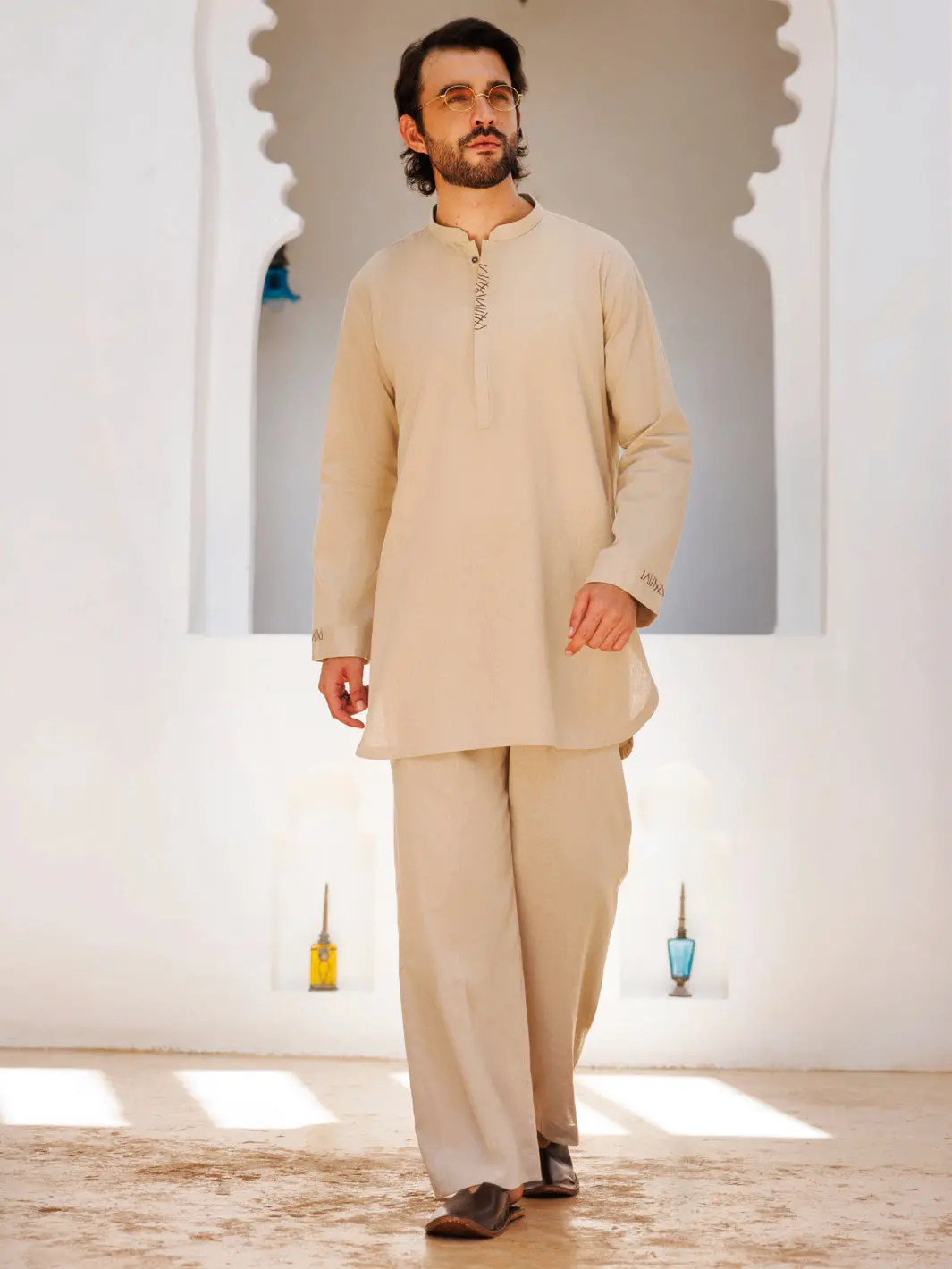 Beige Blended Kurta Trouser - Al-Kt-3157 1