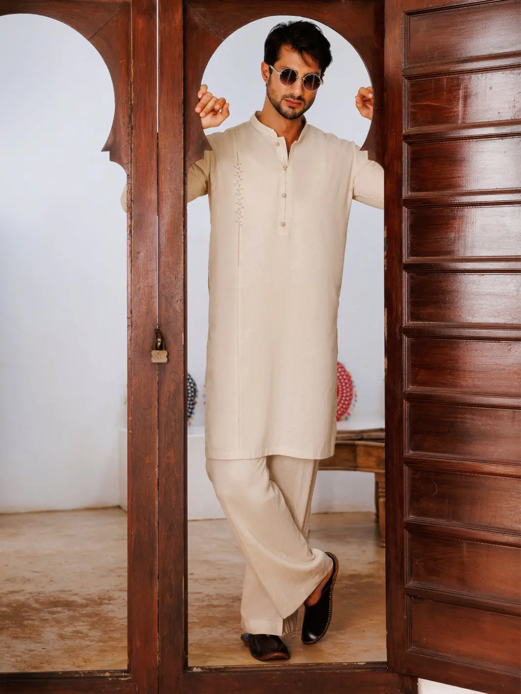 Beige Blended Kurta Trouser - Al-Kt-3158 1