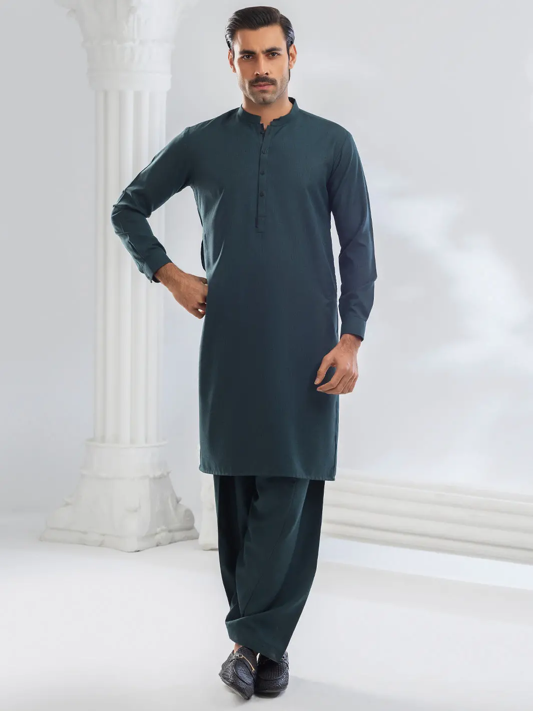 Green Blended Kameez Shalwar - Al-Ks-3173 1
