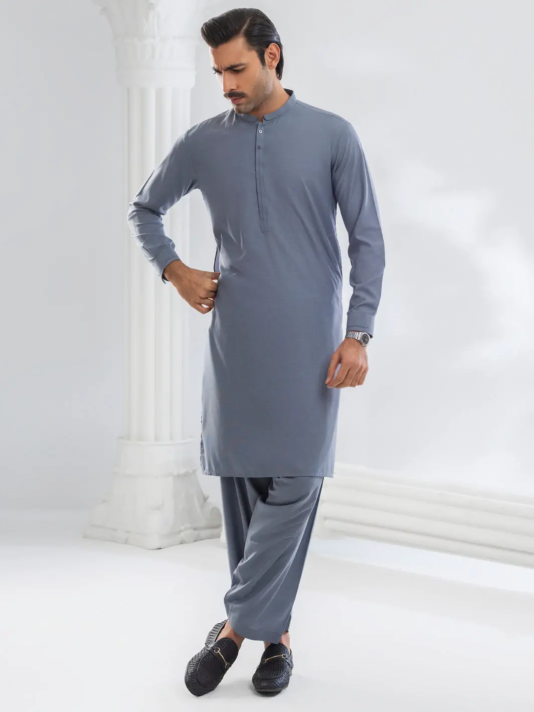 Grey Blended Kameez Shalwar - Al-Ks-3166 1