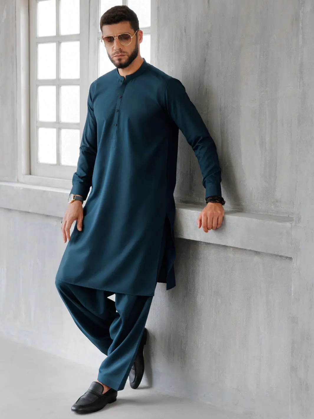 Teal Green Blended Kameez Shalwar - Al-Ks-3172 1
