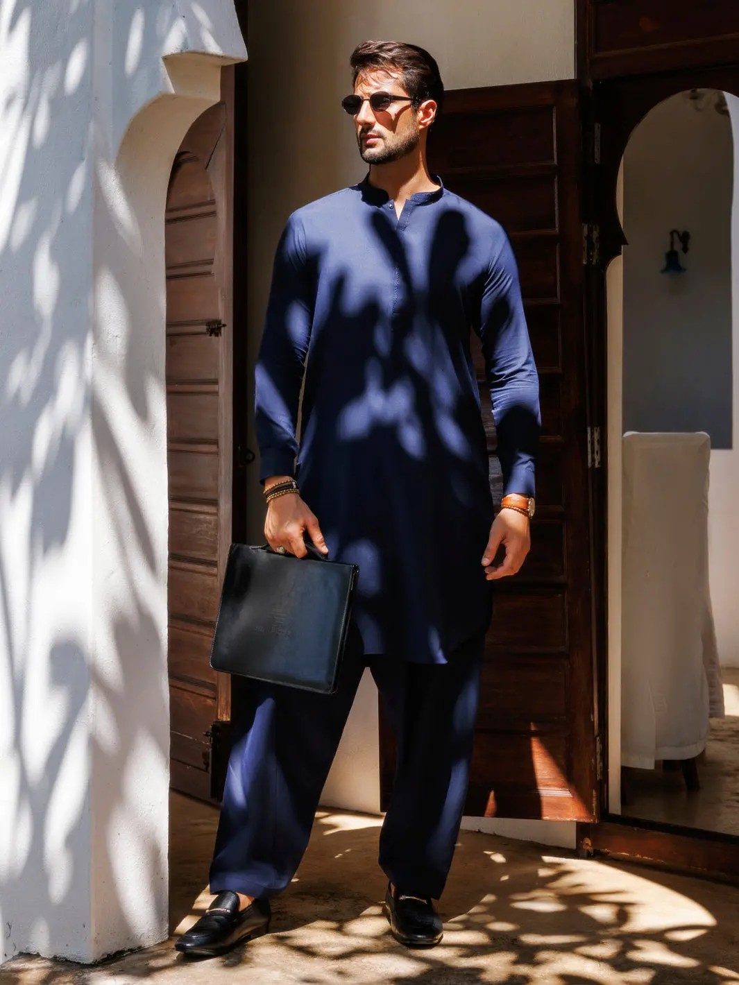 Navy Blue Blended Kameez Shalwar - Al-Ks-3177 1