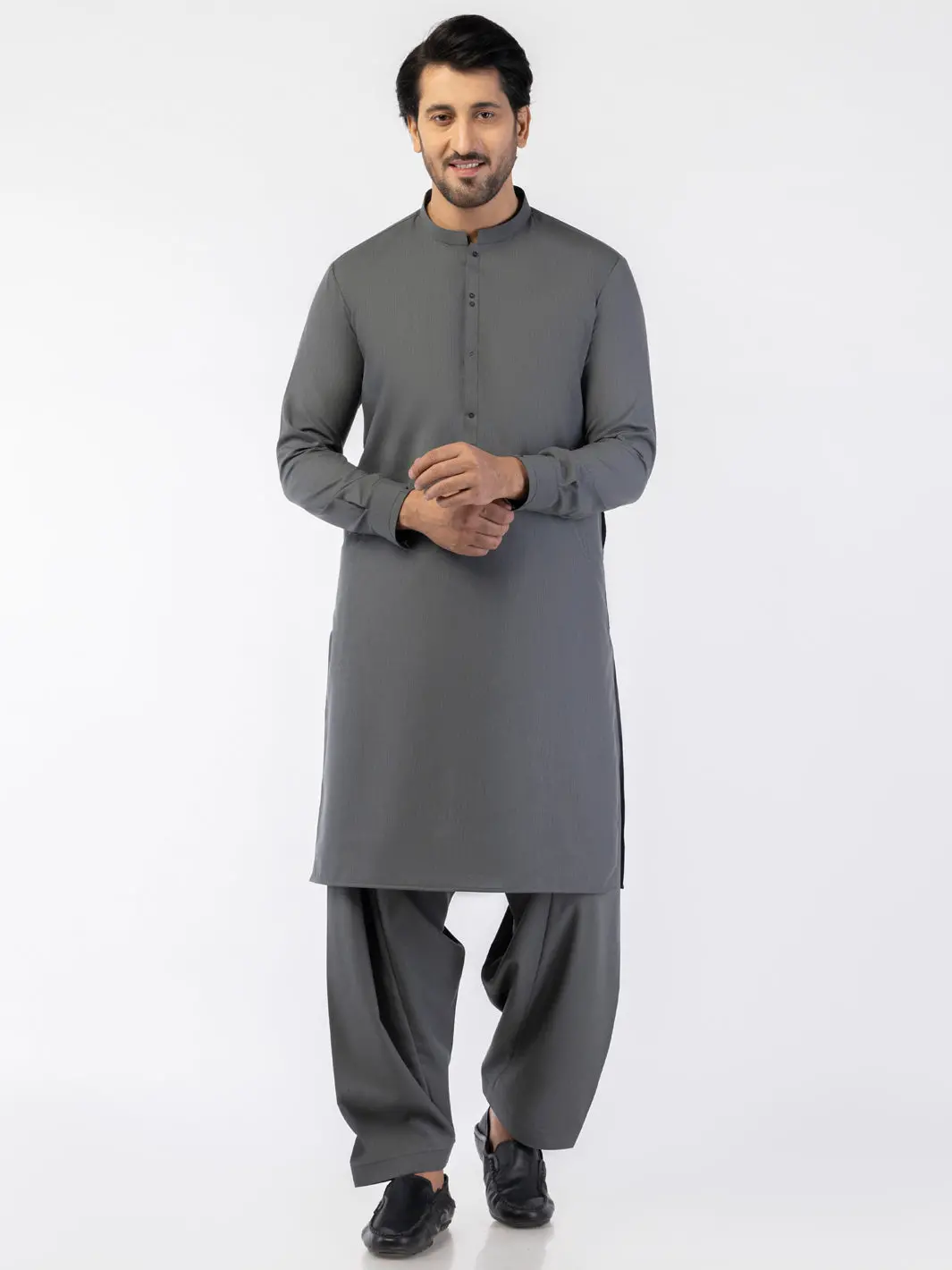 Grey Blended Kameez Shalwar - Al-Ks-3190 1