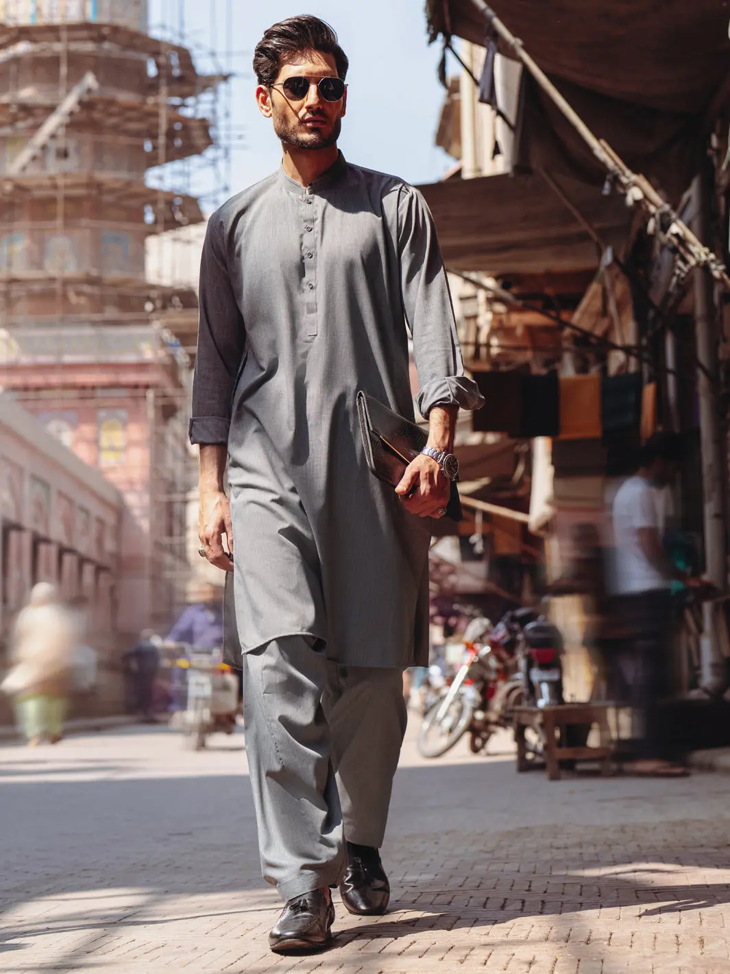 Grey Blended Kameez Shalwar - Al-Ks-3193 1