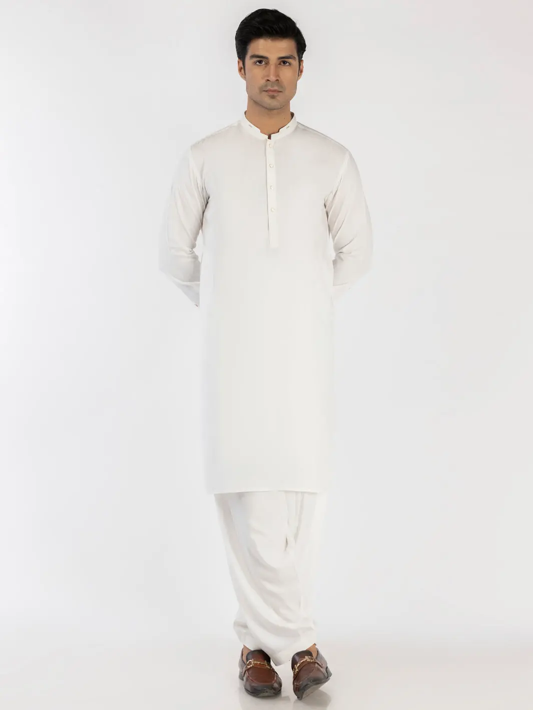 White Blended Kameez Shalwar - Al-Ks-3199 1