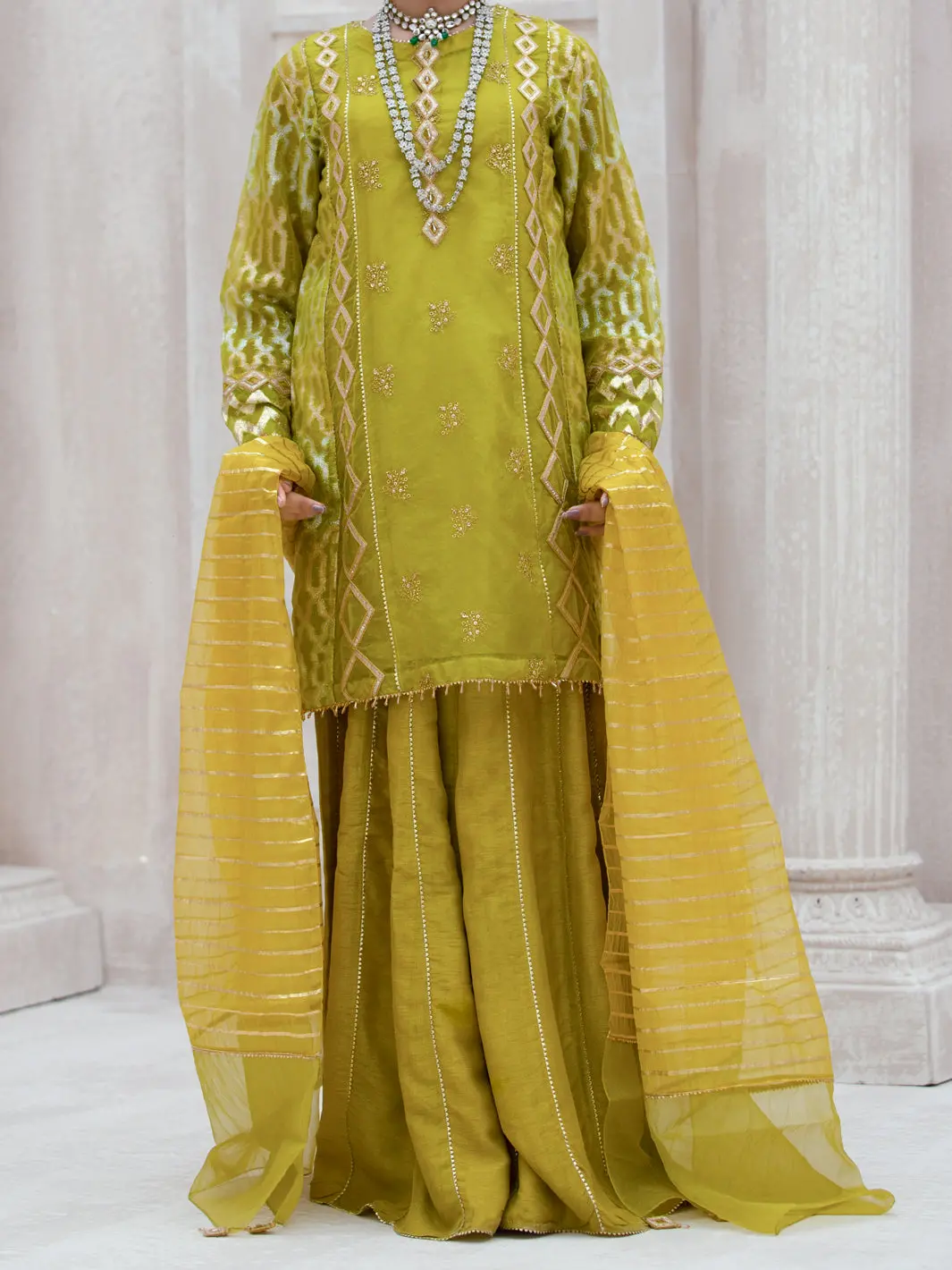 Lime Green Organza 3 Piece Formal Stitched - Al-3Ps-Ls-319 1
