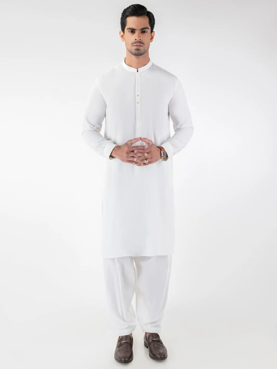 White Blended Kameez Shalwar - Al-Ks-3202 1
