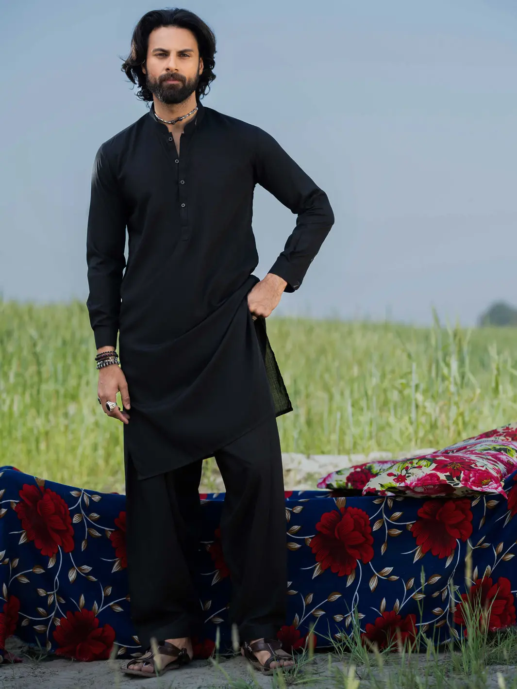 Black Blended Kameez Shalwar - Al-Ks-3203A 1