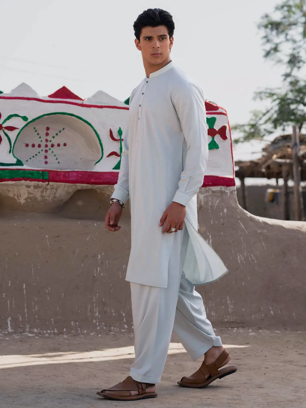 Sky Blue Blended Kameez Shalwar - Al-Ks-3205 1