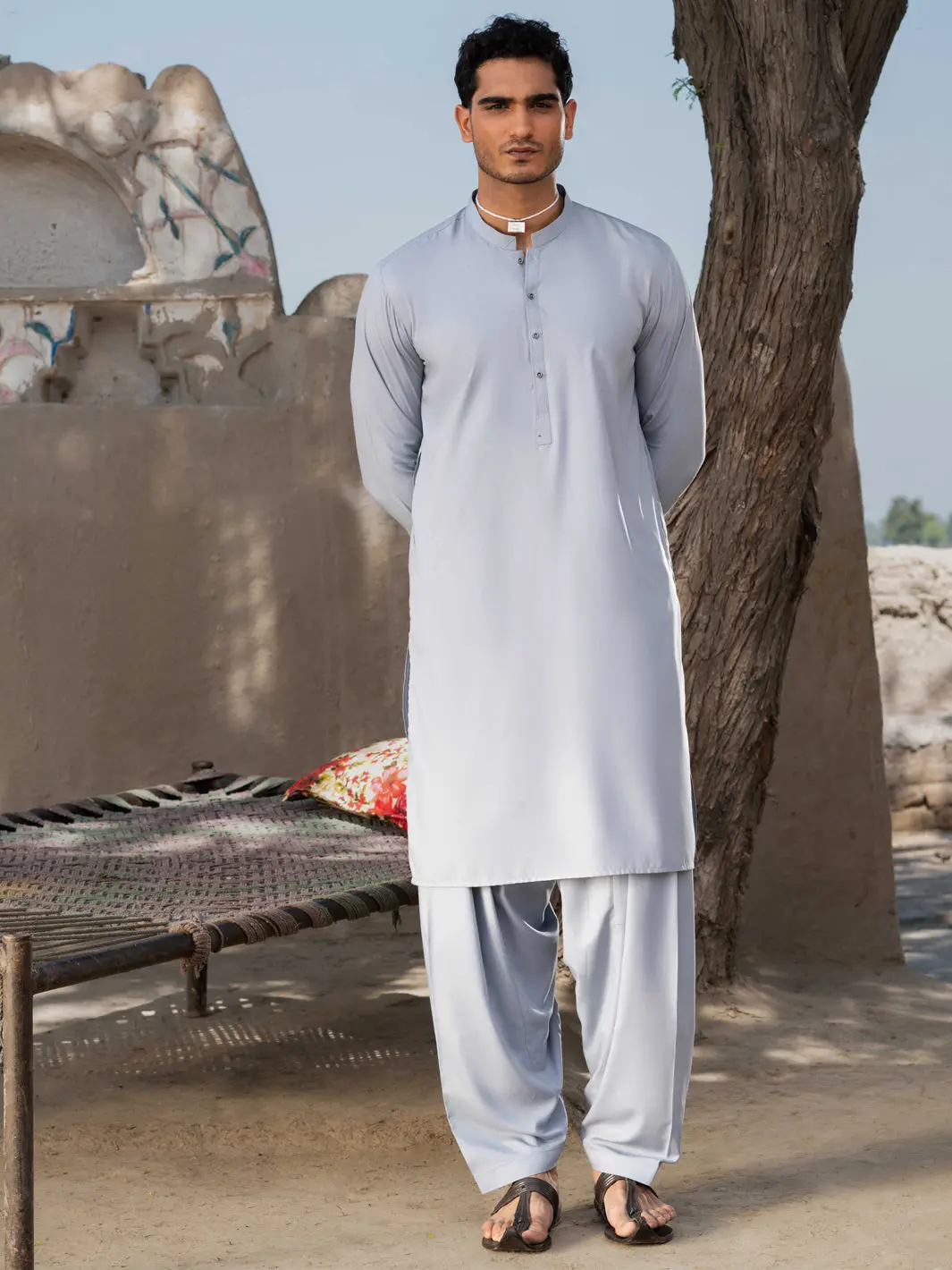 Light Grey Blended Kameez Shalwar - Al-Ks-3207 1