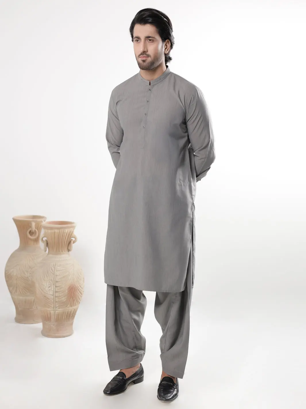 Light Grey Blended Kameez Shalwar - Al-Ks-3218 1