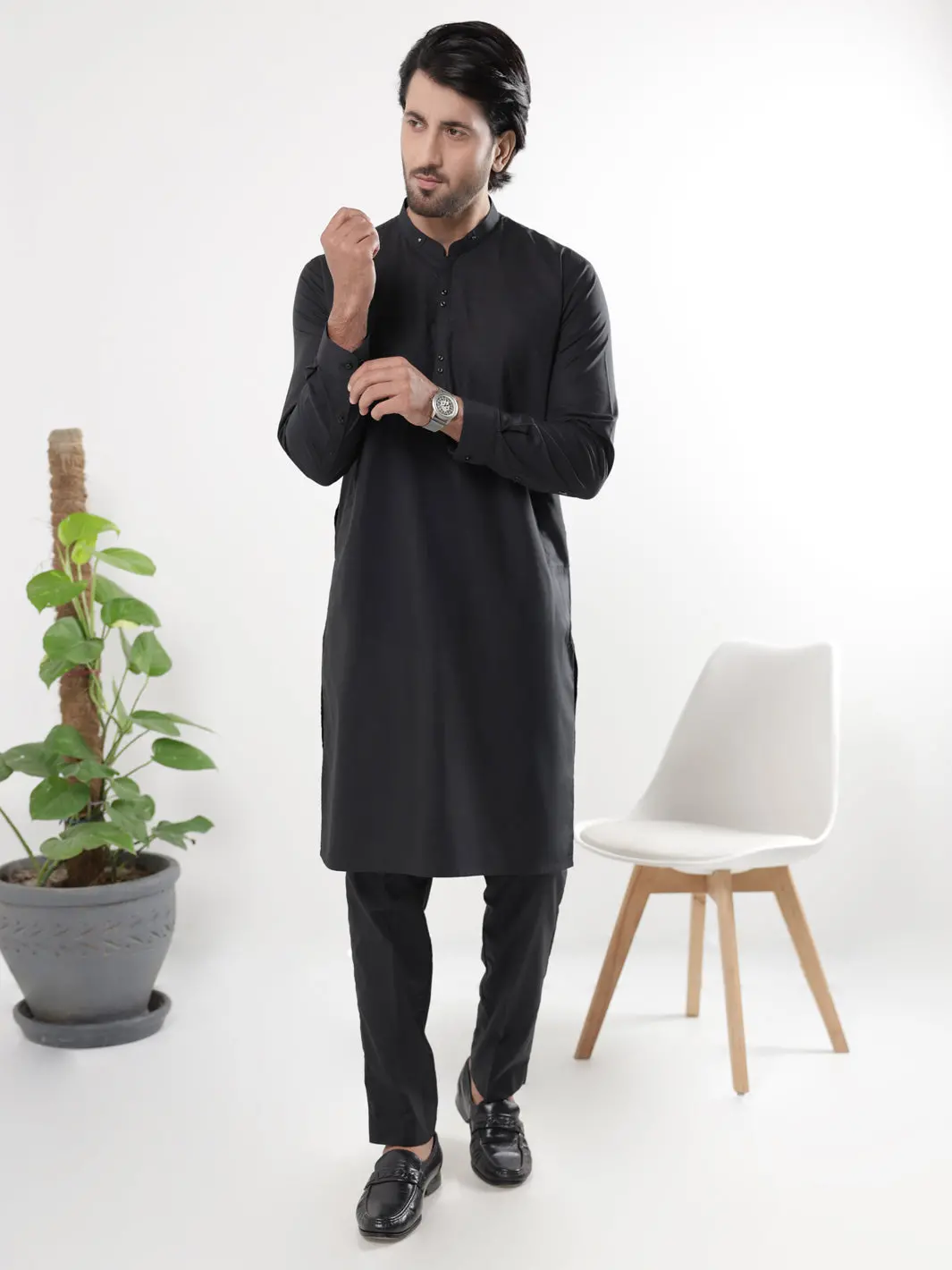 Black Cotton Kurta Trousers - Al-Kt-3221 1