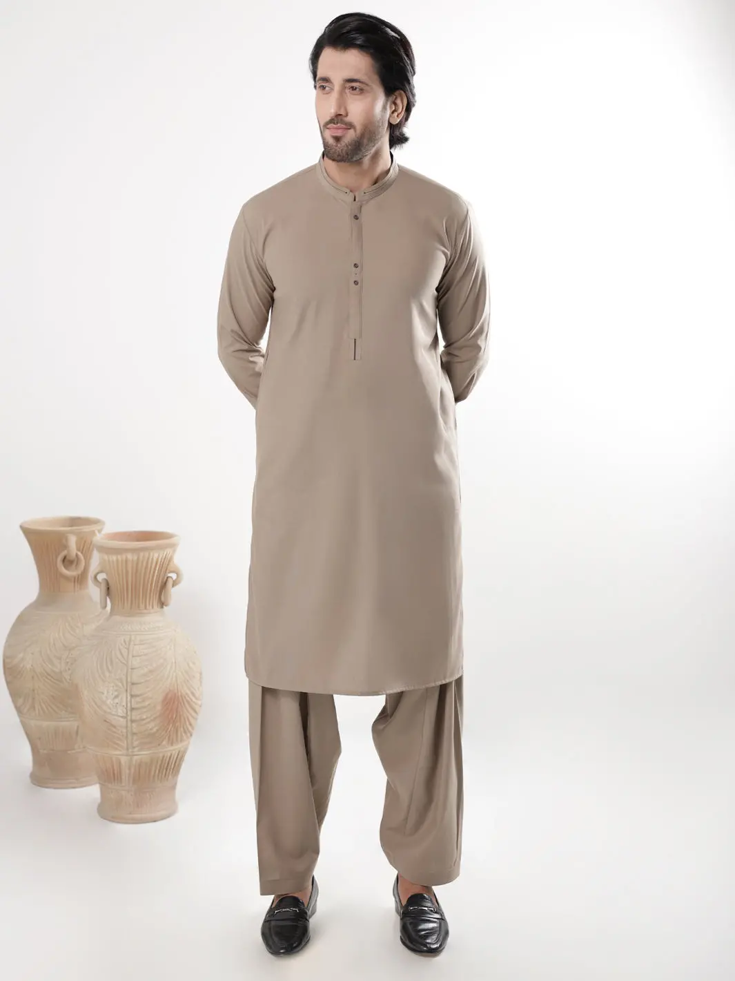Brown Blended Kameez Shalwar - Al-Ks-3223 1