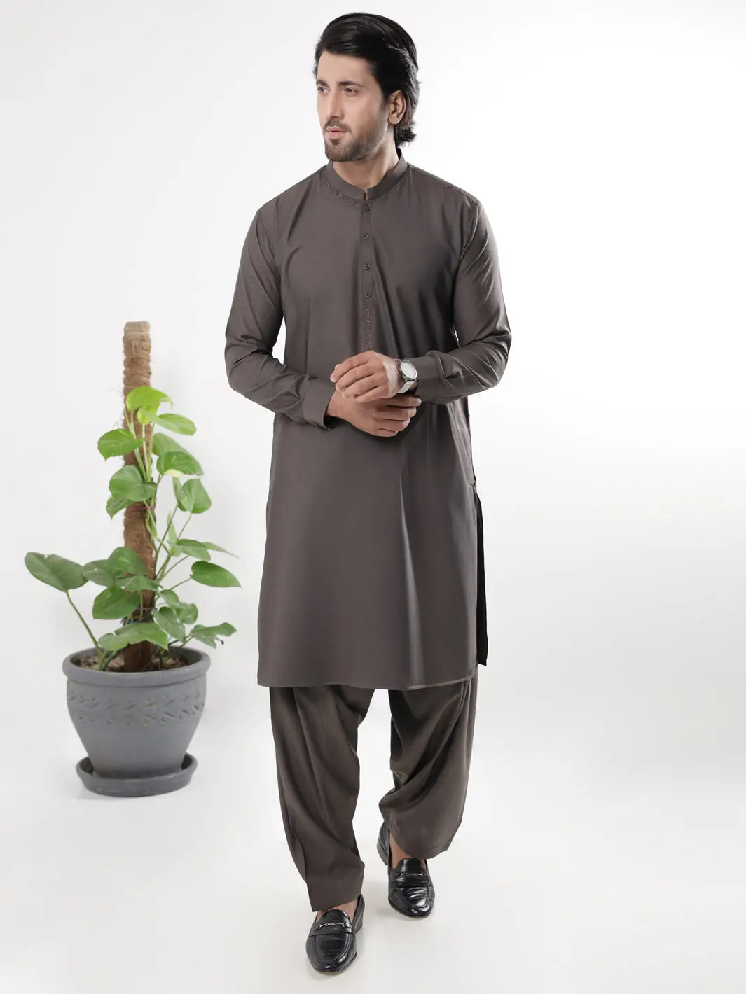 Dark Brown Blended Kameez Shalwar - Al-Ks-3225 1