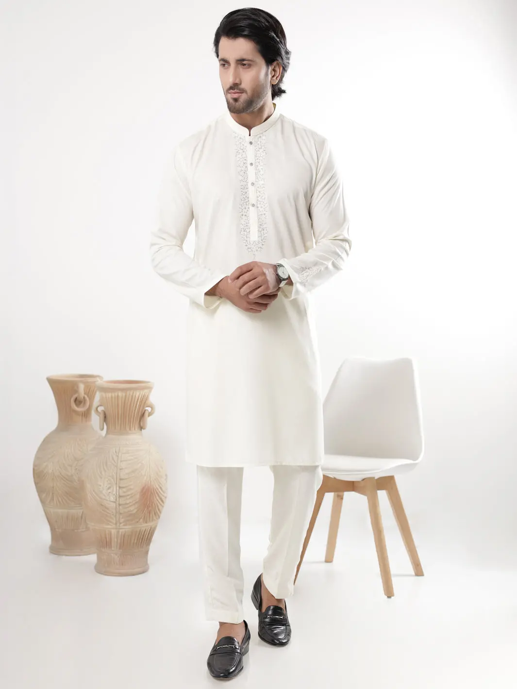 Cream Blended Kurta Trousers - Al-Kt-3226 1