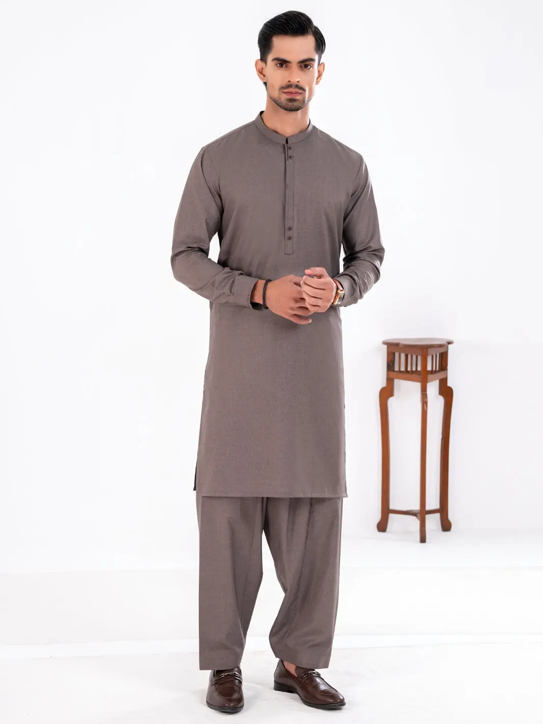 Brown Blended Kameez Shalwar - Al-Ks-3228 1