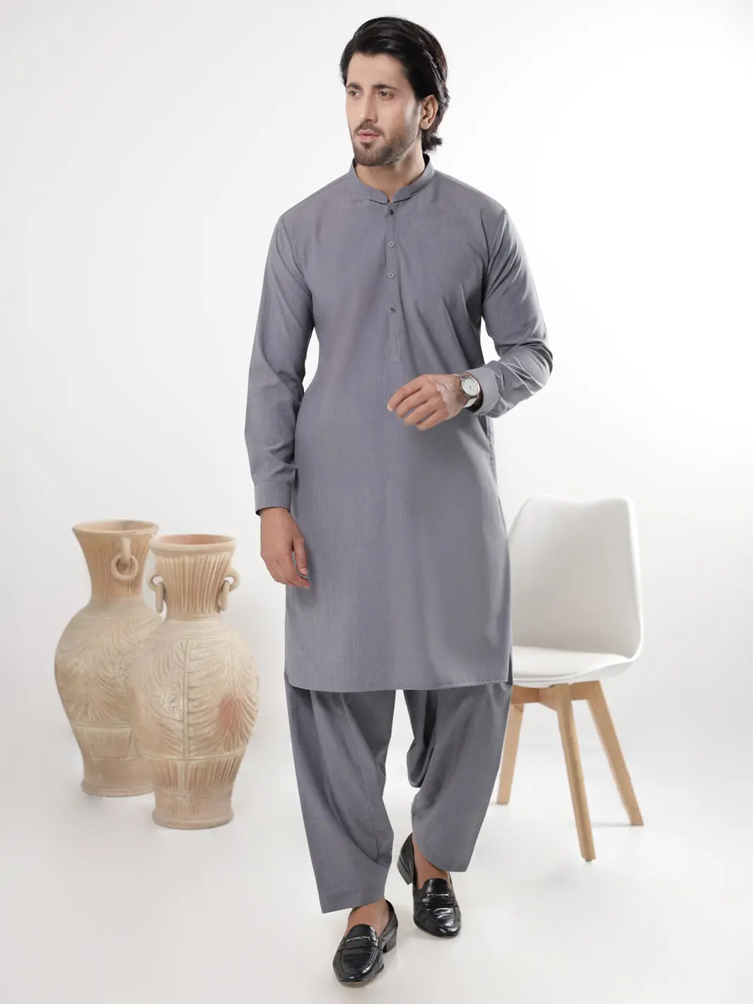 Grey Blended Kameez Shalwar - Al-Ks-3232 1