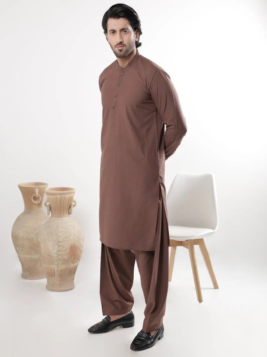 Brown Blended Kameez Shalwar - Al-Ks-3234 1