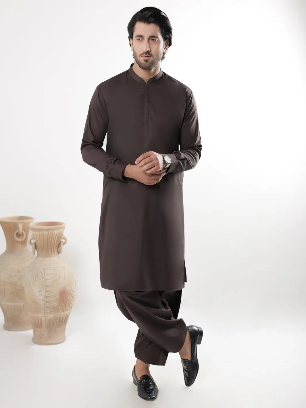 Brown Blended Kameez Shalwar - Al-Ks-3237 1
