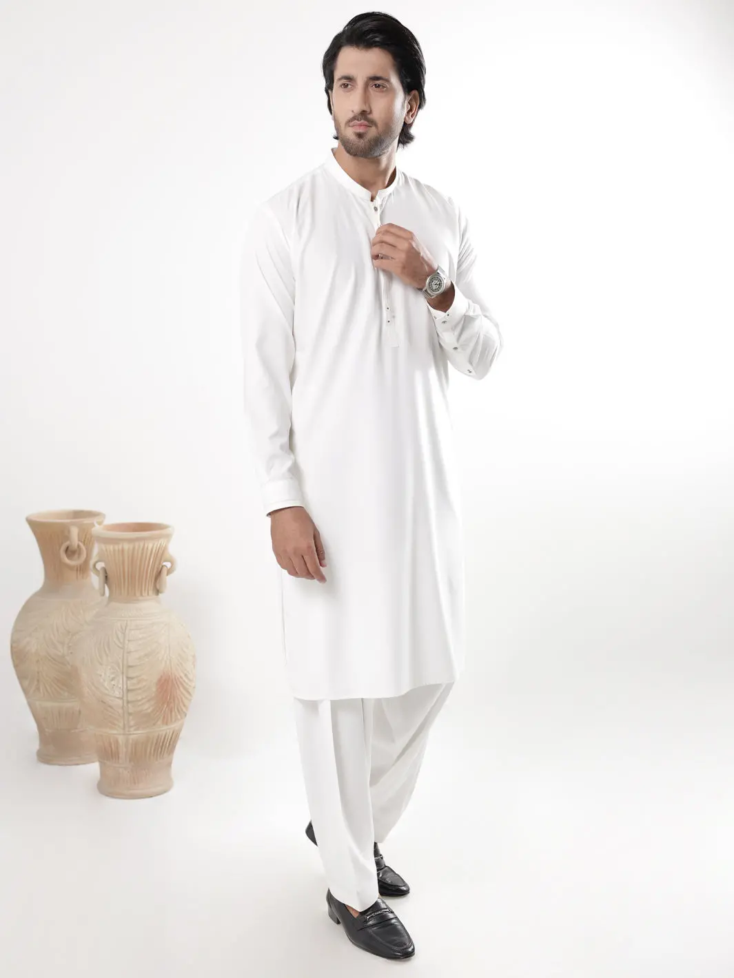 White Blended Kameez Shalwar - Al-Ks-3238 1
