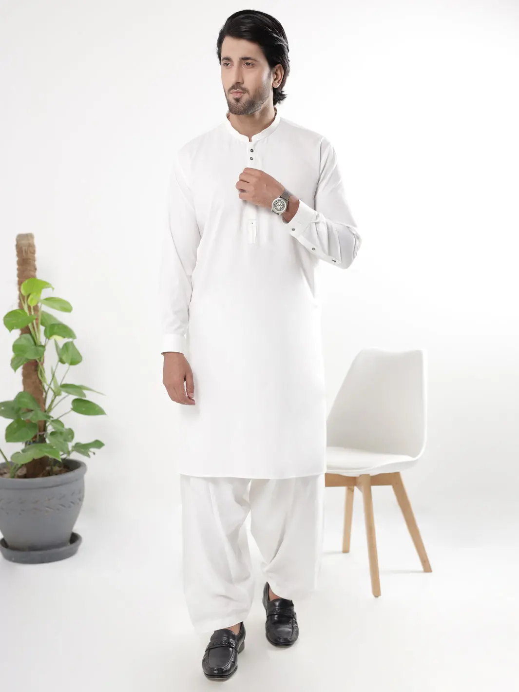 White Blended Kameez Shalwar - Al-Ks-3239 1