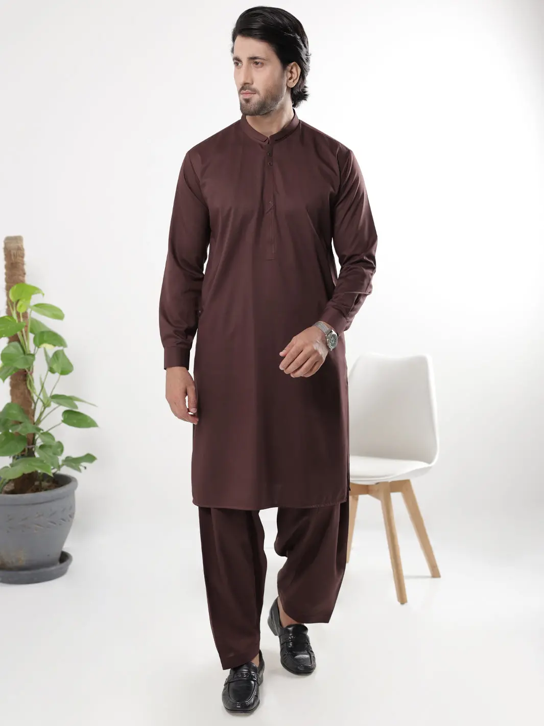 Maroon Blended Kameez Shalwar - Al-Ks-3241 1