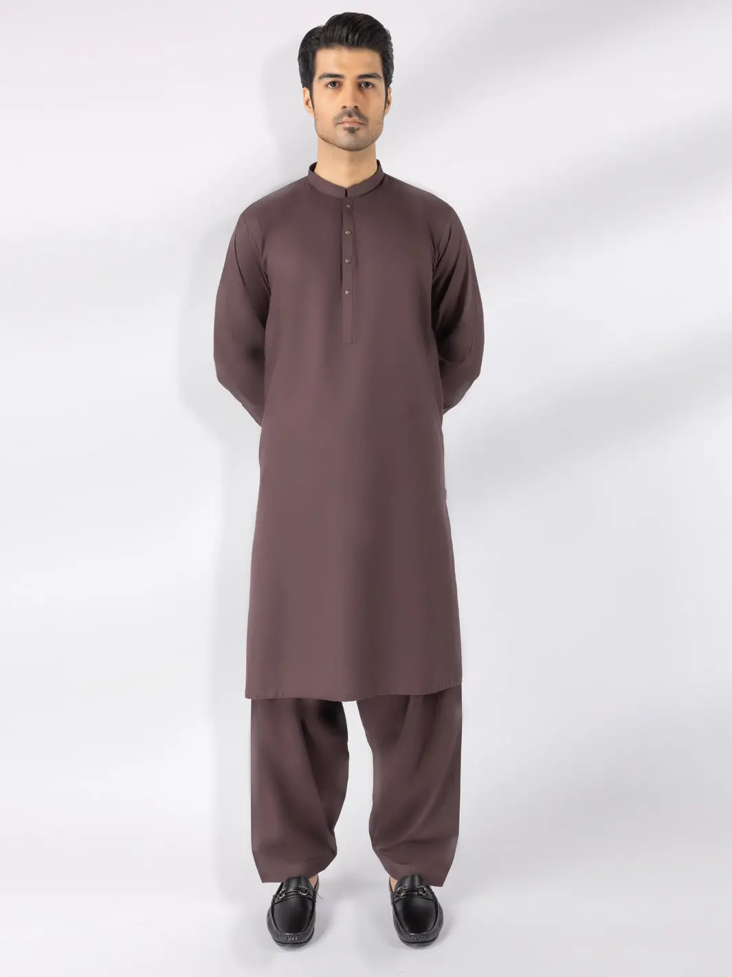 Dark Brown Cotton Kameez Shalwar - Al-Ks-3242A 1