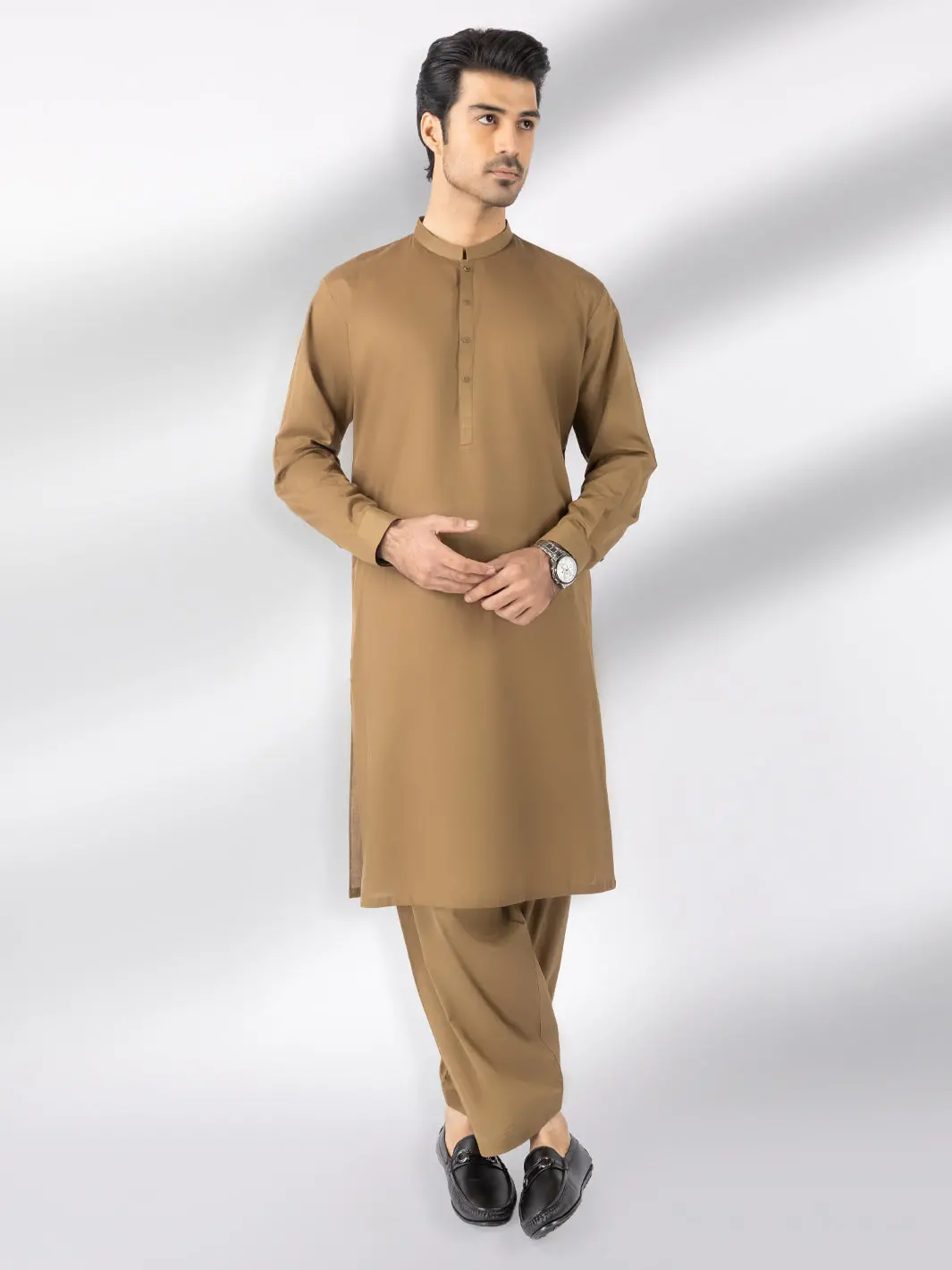 Olive Cotton Kameez Shalwar - Al-Ks-3242D 1