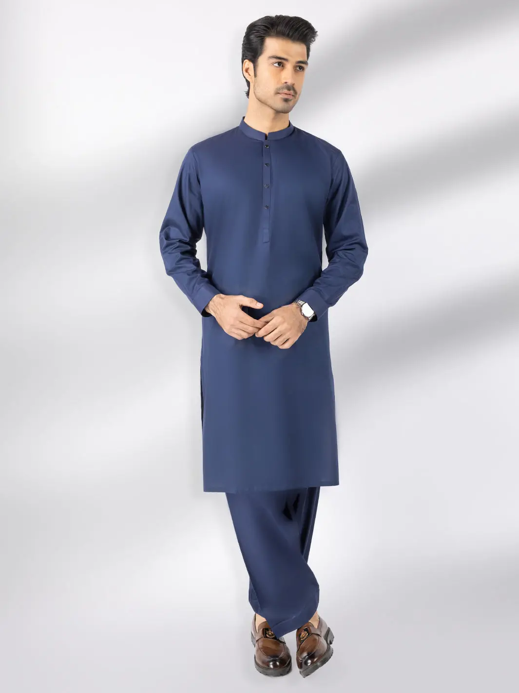Dark Blue Cotton Kameez Shalwar - Al-Ks-3242F 1
