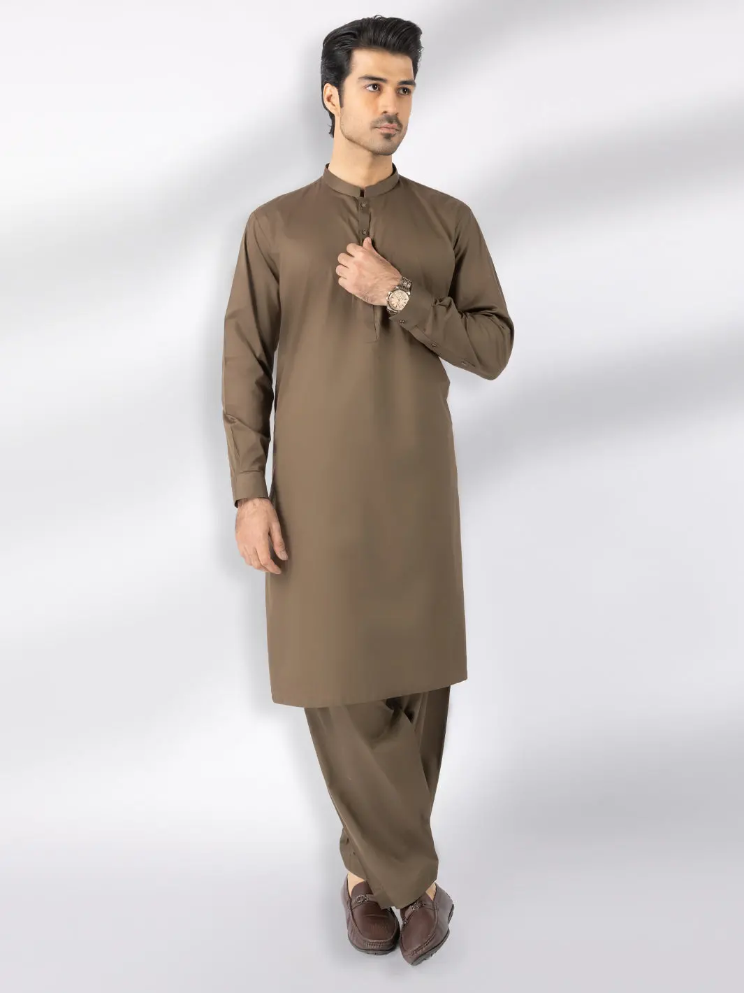 Olive Blended Kameez Shalwar - Al-Ks-3243E 1