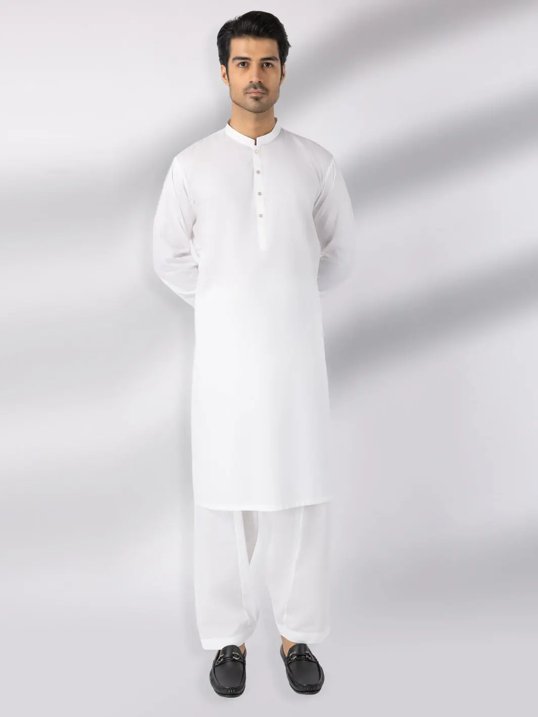 White Blended Kameez Shalwar - Al-Ks-3243A 1