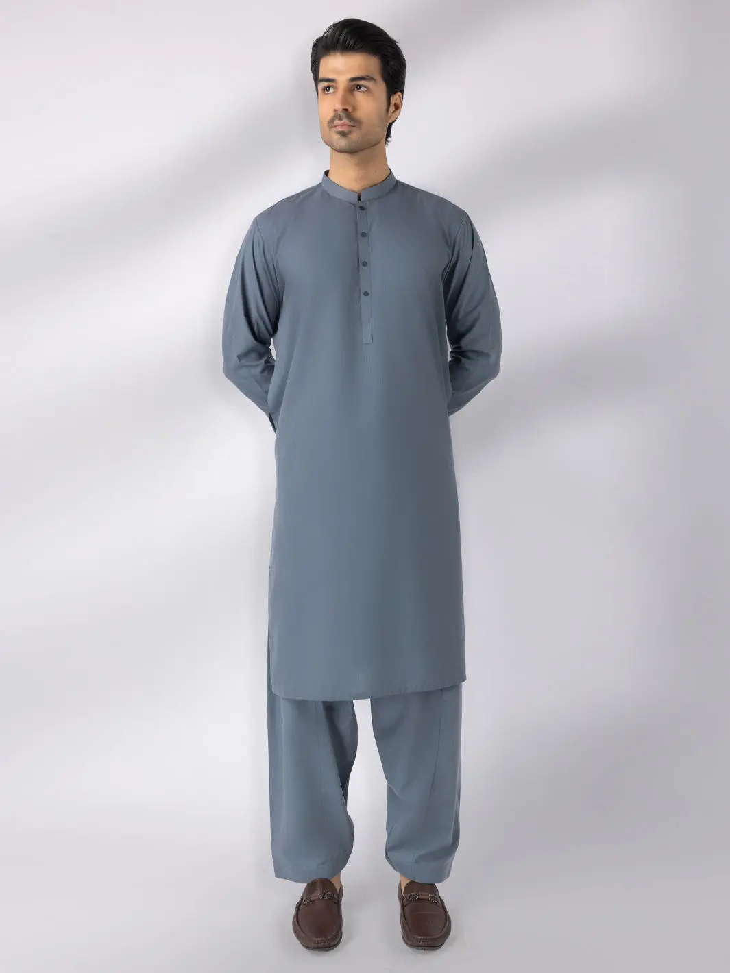 Grey Blended Kameez Shalwar - Al-Ks-3244B 1