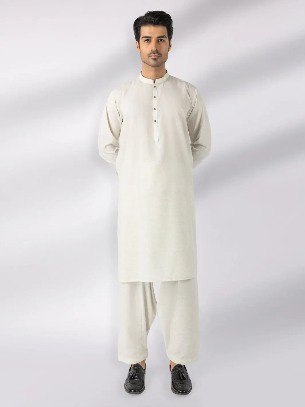 Cream Blended Kameez Shalwar - Al-Ks-3244D 1