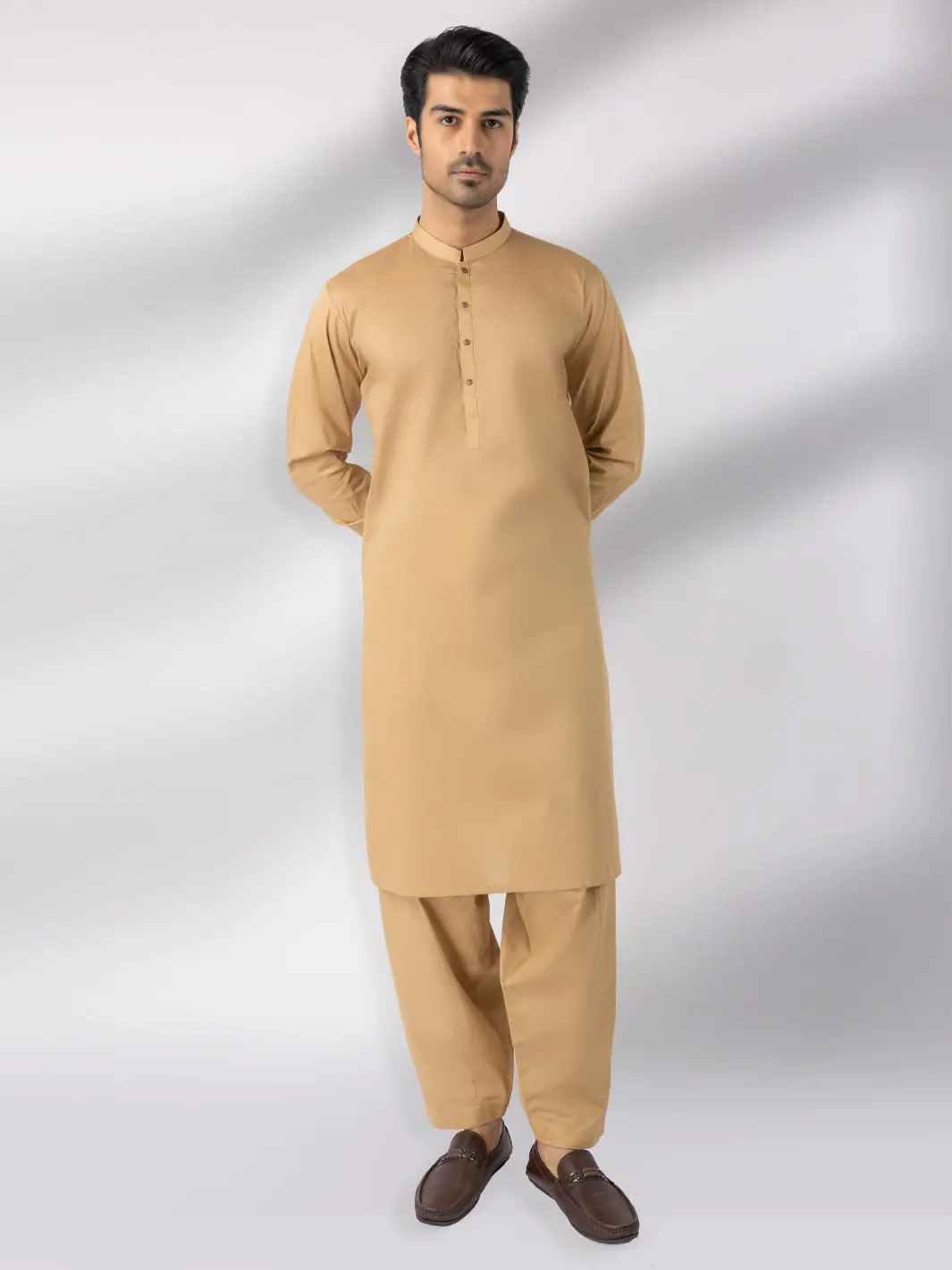 Beige Cotton Kameez Shalwar - Al-Ks-3245C 1