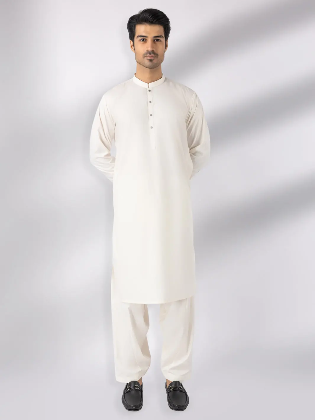 Off White Blended Kameez Shalwar - Al-Ks-3247A 1
