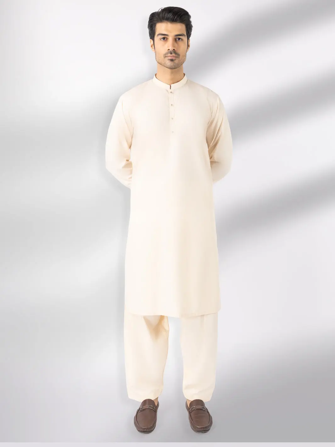 Cream Blended Kameez Shalwar - Al-Ks-3247B 1