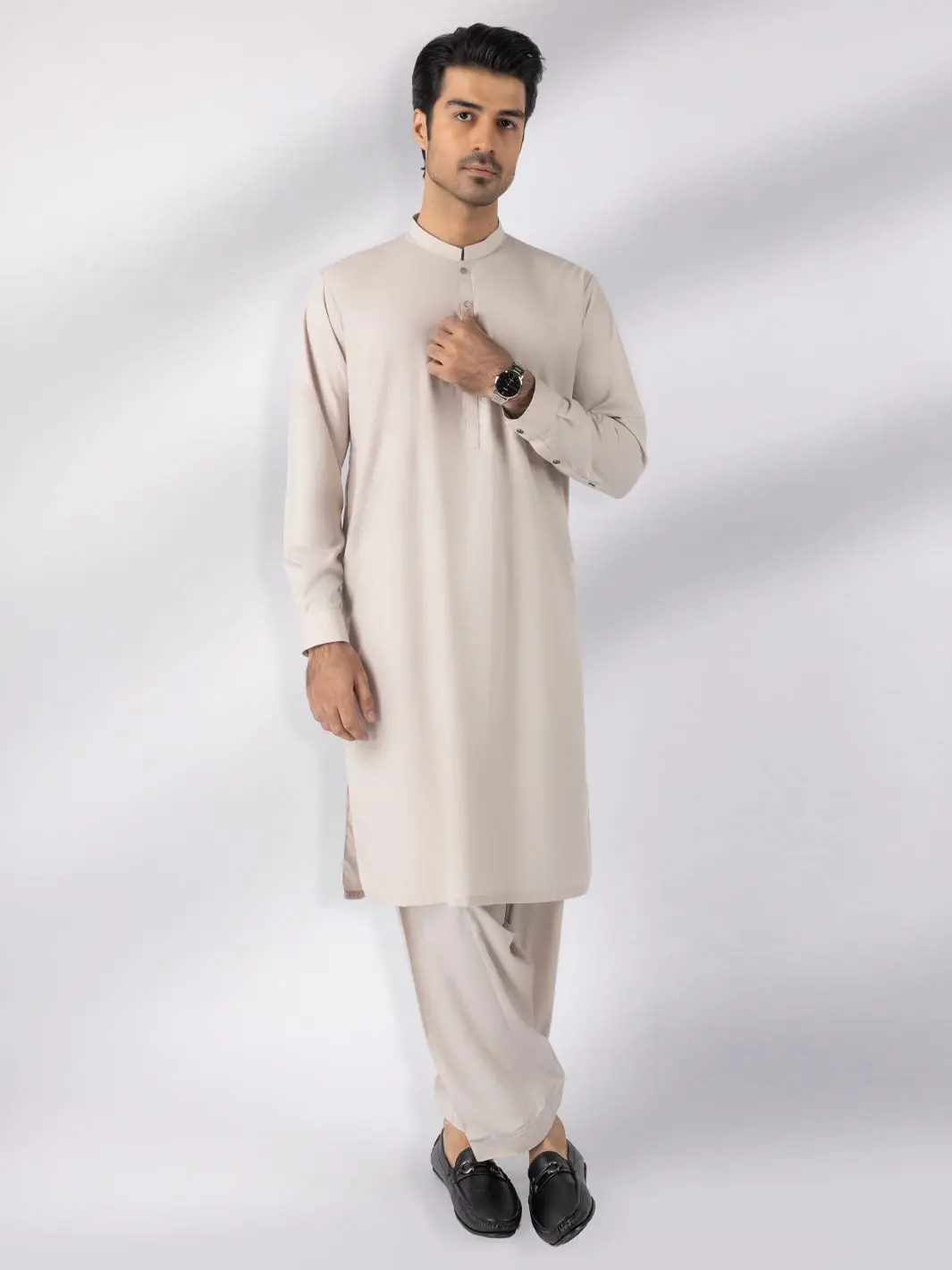 Beige Blended Kameez Shalwar - Al-Ks-3247C 1